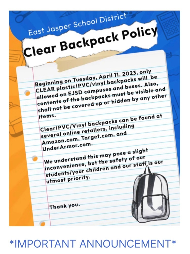Clear Backpack Notice